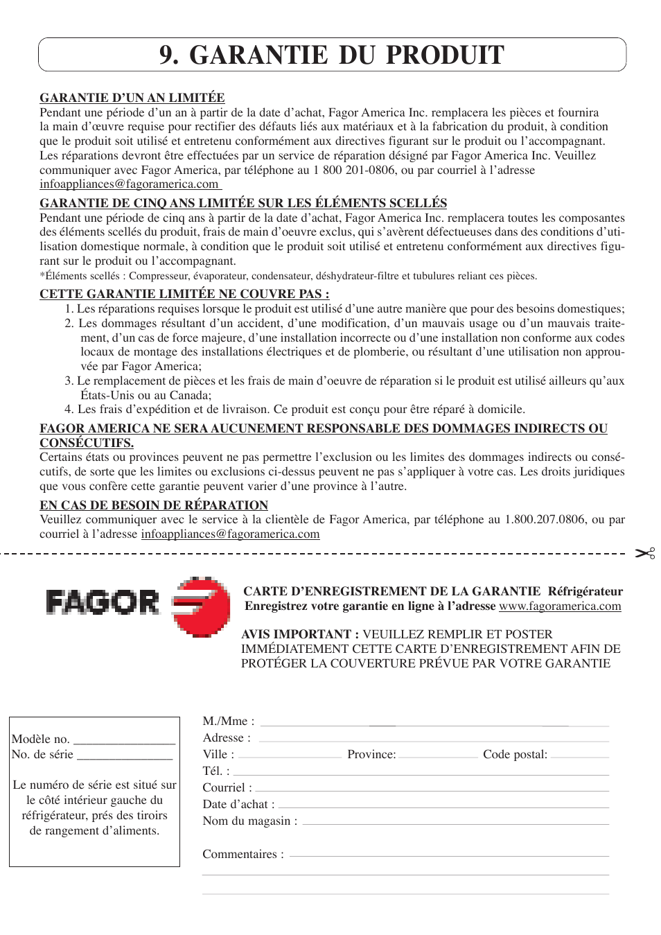 Garantie du produit | Fagor America 3FCA-68NFX User Manual | Page 55 / 56