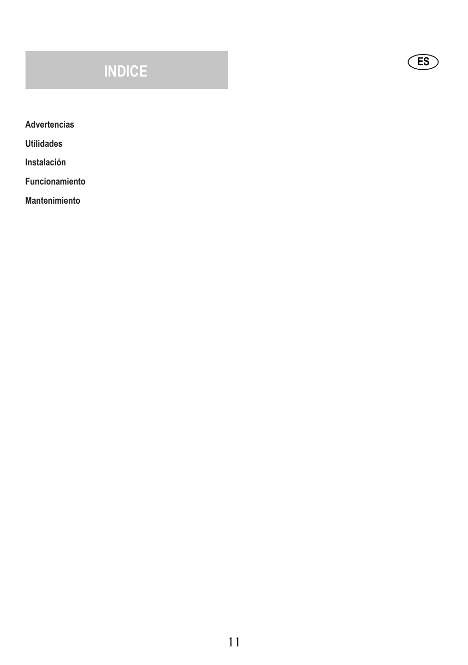 Indice | Fagor America SCFB-36X User Manual | Page 11 / 21