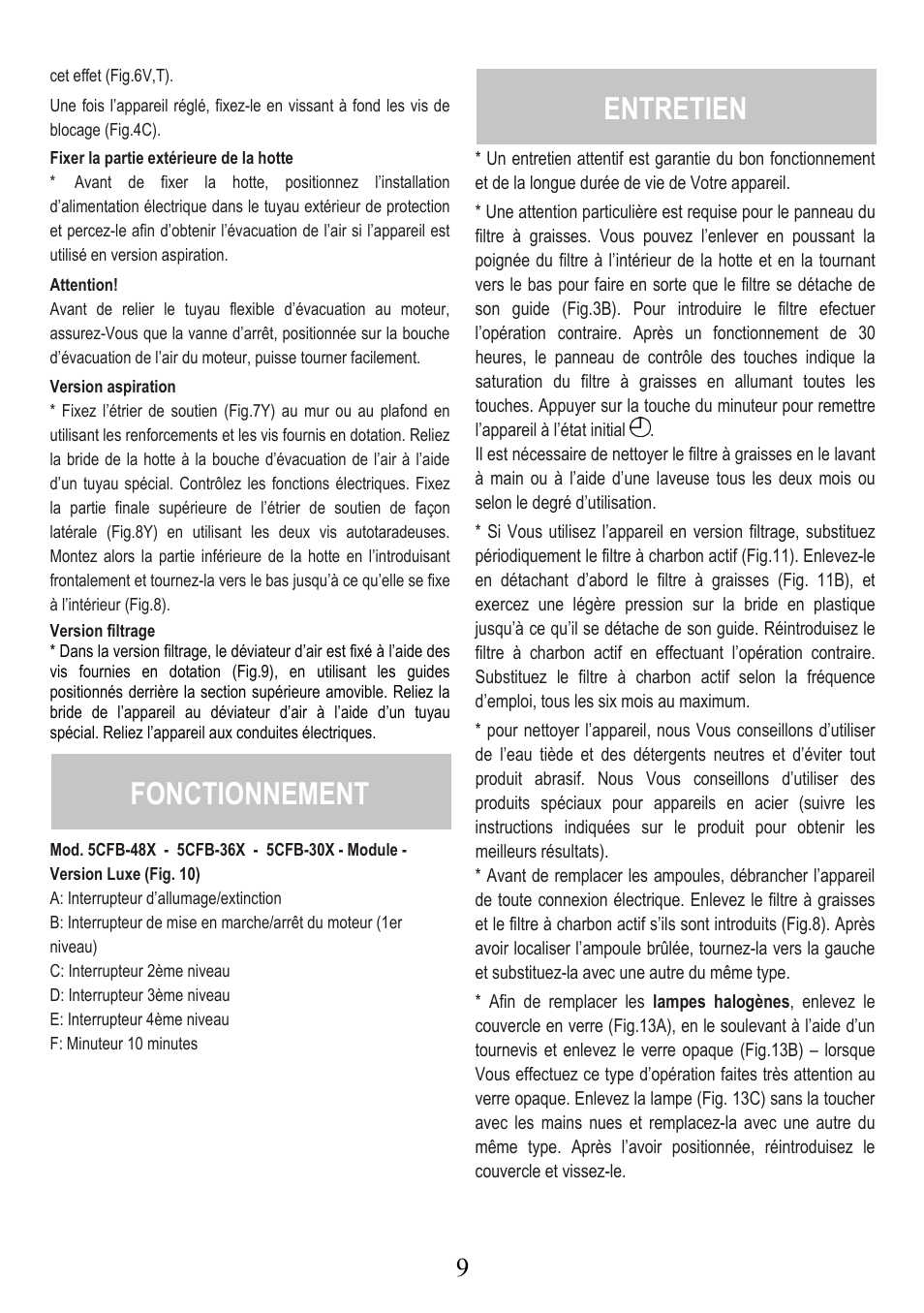 Entretien, Fonctionnement | Fagor America SCFB-36X User Manual | Page 9 / 21