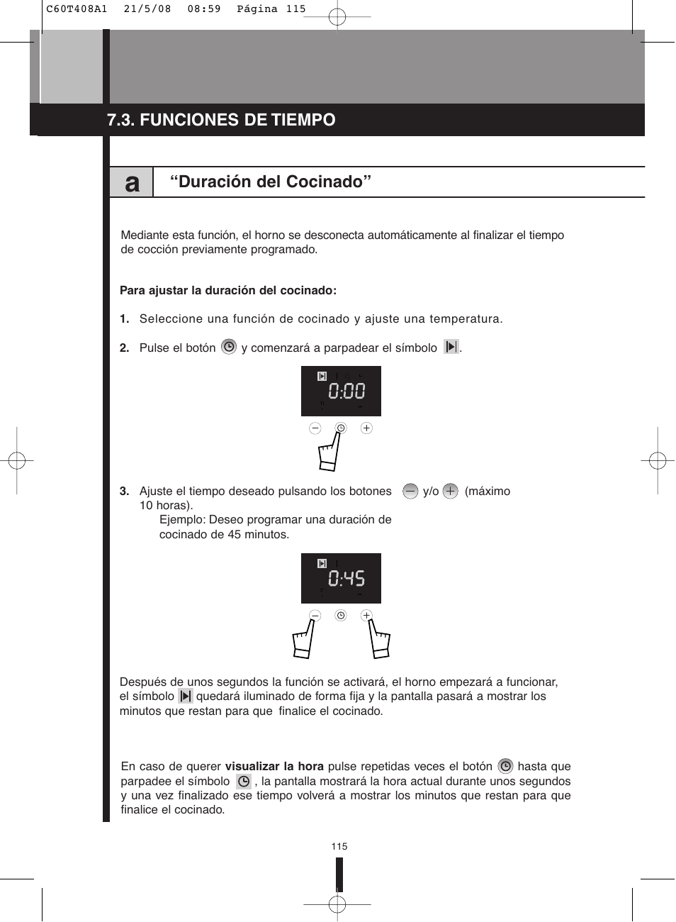 Duración del cocinado, Funciones de tiempo | Fagor America 5HA-200 LX User Manual | Page 115 / 122