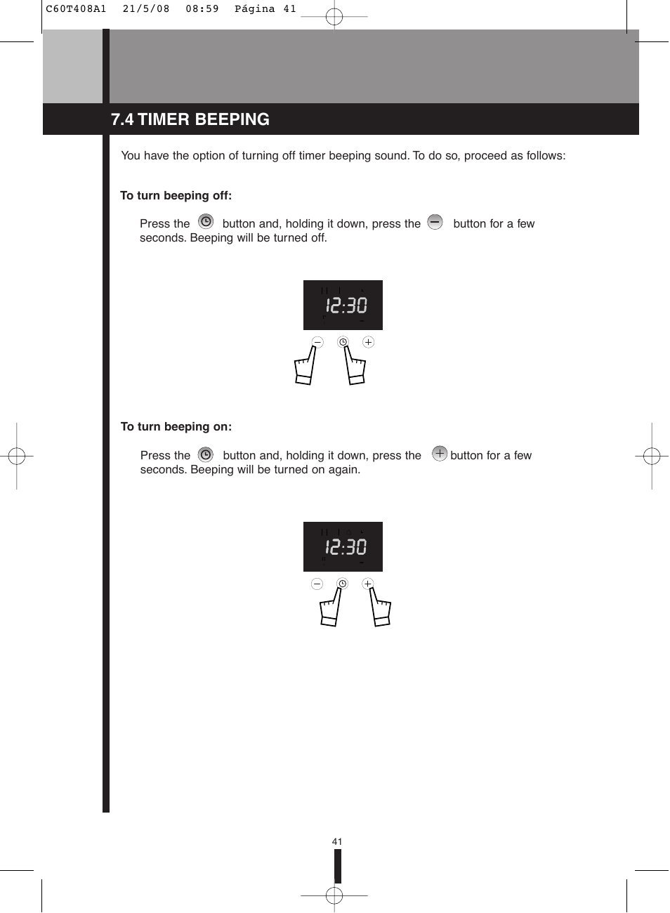 4 timer beeping | Fagor America 5HA-200 LX User Manual | Page 41 / 122