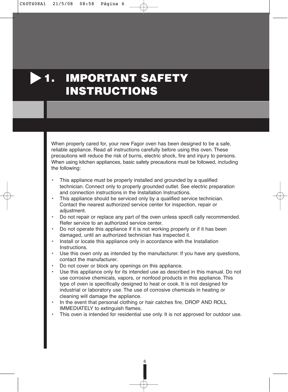 Important safety instructions | Fagor America 5HA-200 LX User Manual | Page 6 / 122