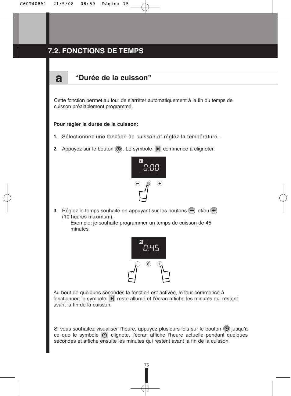 Durée de la cuisson, Fonctions de temps | Fagor America 5HA-200 LX User Manual | Page 75 / 122