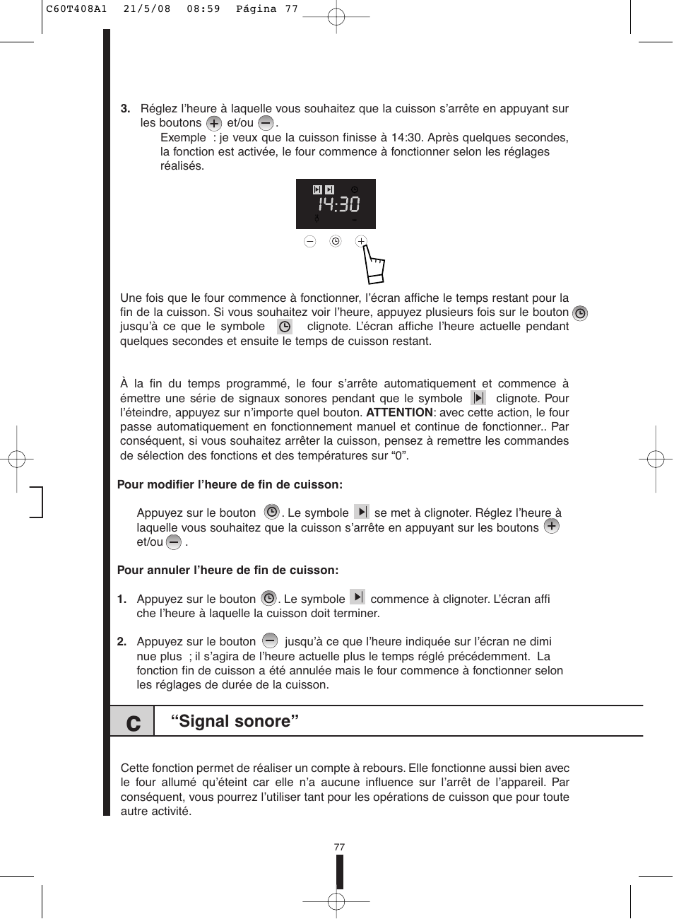 Signal sonore | Fagor America 5HA-200 LX User Manual | Page 77 / 122