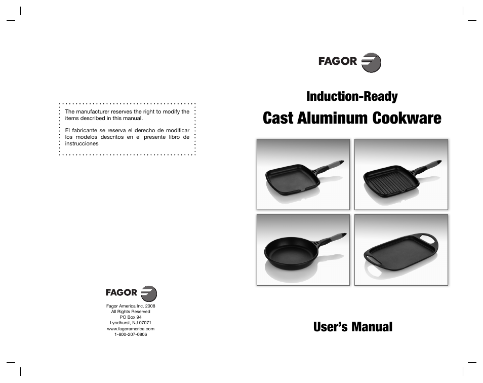 Fagor America Cast Aluminum Cookware User Manual | 22 pages