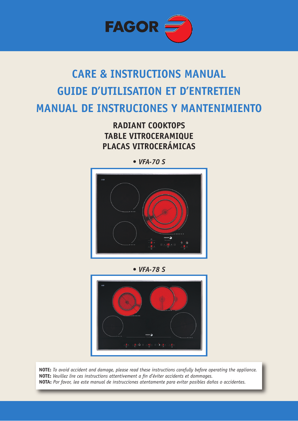 Fagor America VFA-78 S User Manual | 52 pages