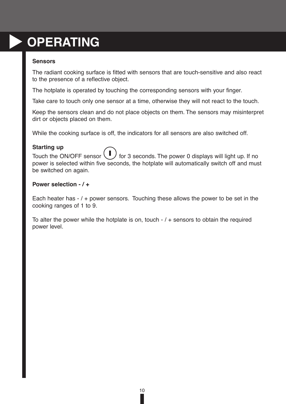 Operating | Fagor America VFA-78 S User Manual | Page 10 / 52