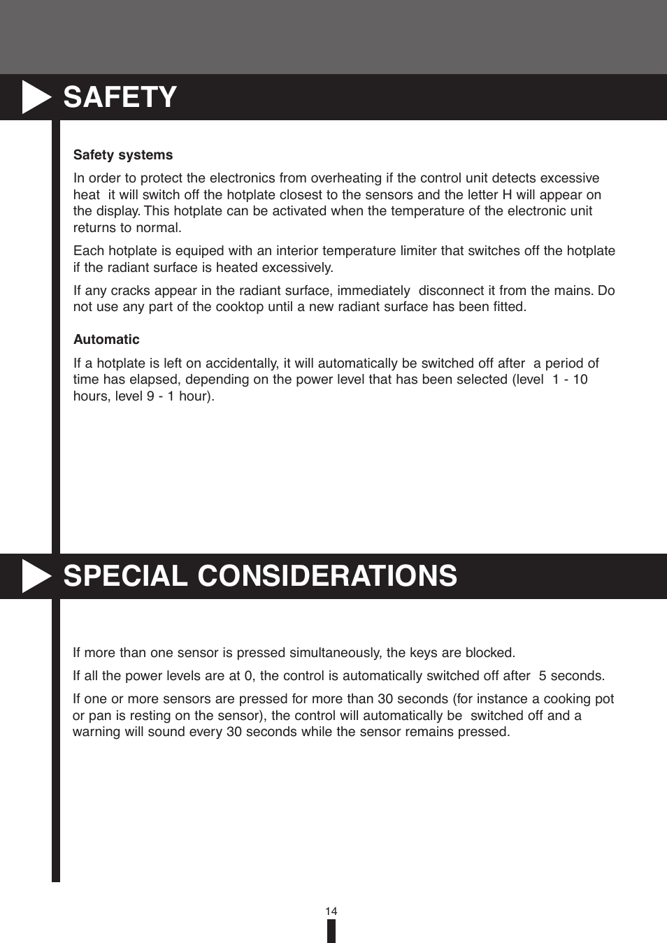 Safety special considerations | Fagor America VFA-78 S User Manual | Page 14 / 52