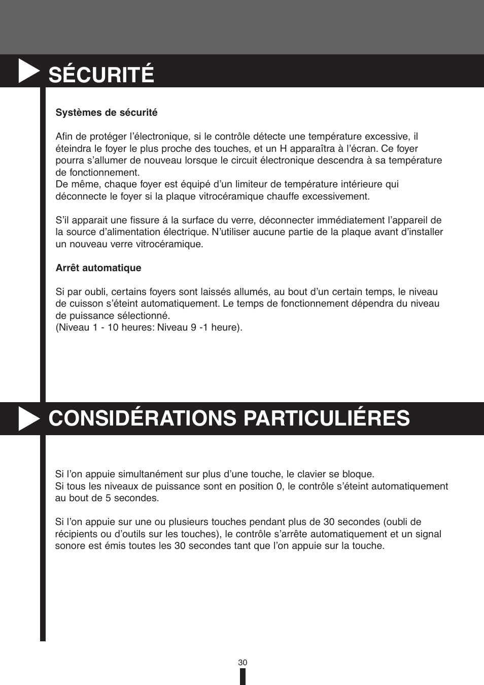 Sécurité considérations particuliéres | Fagor America VFA-78 S User Manual | Page 30 / 52