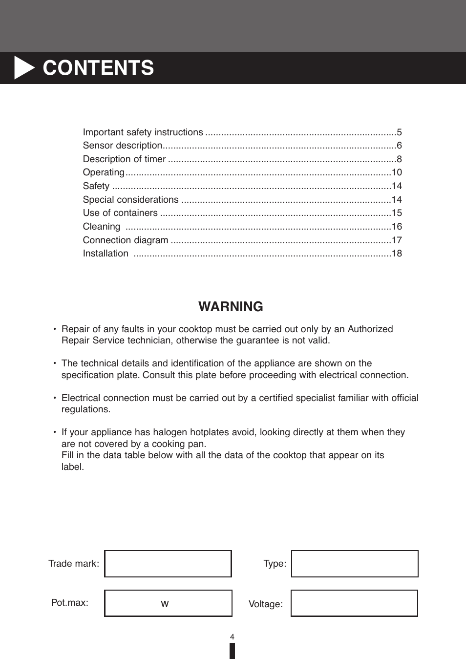 Fagor America VFA-78 S User Manual | Page 4 / 52