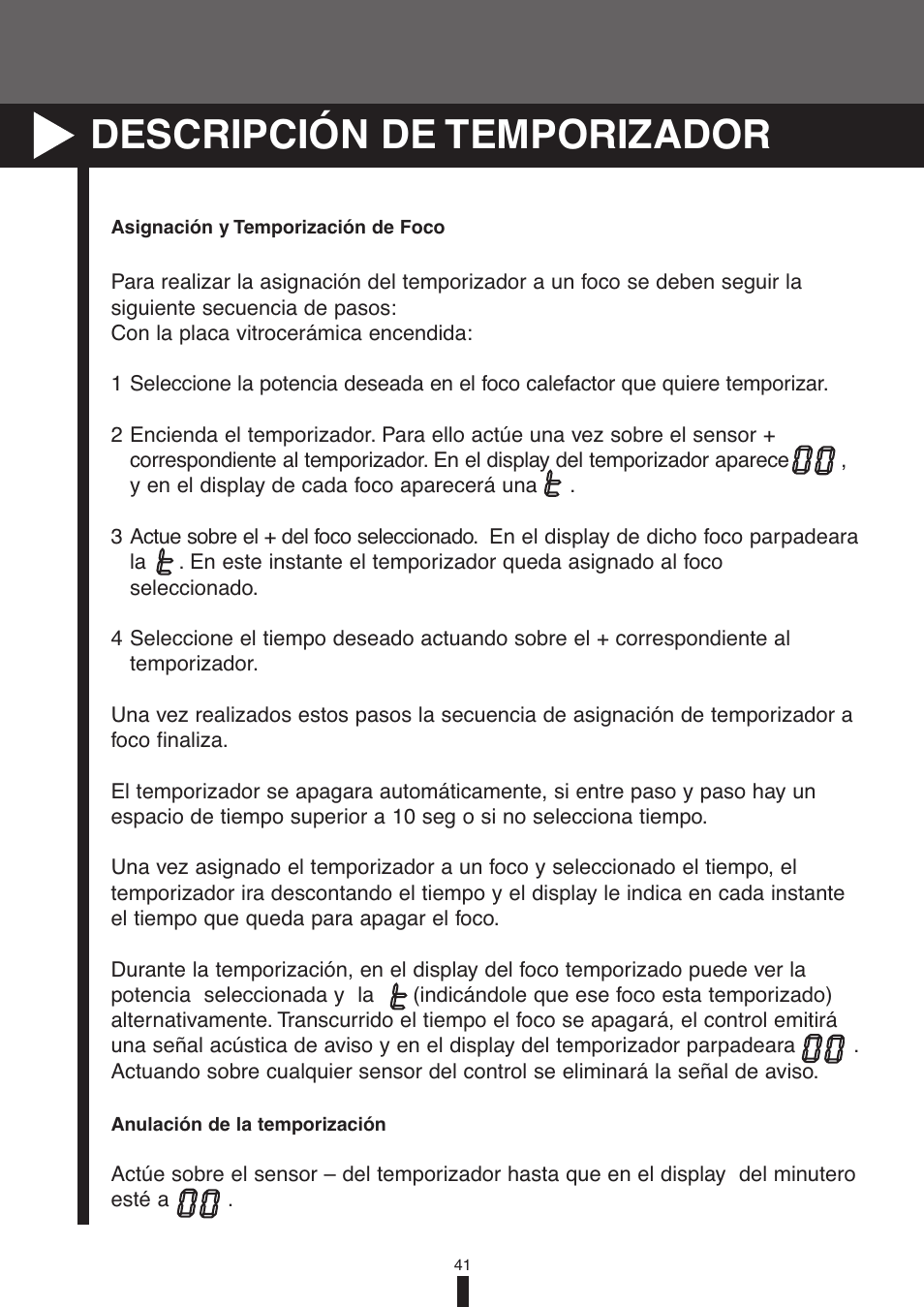 Descripción de temporizador | Fagor America VFA-78 S User Manual | Page 41 / 52