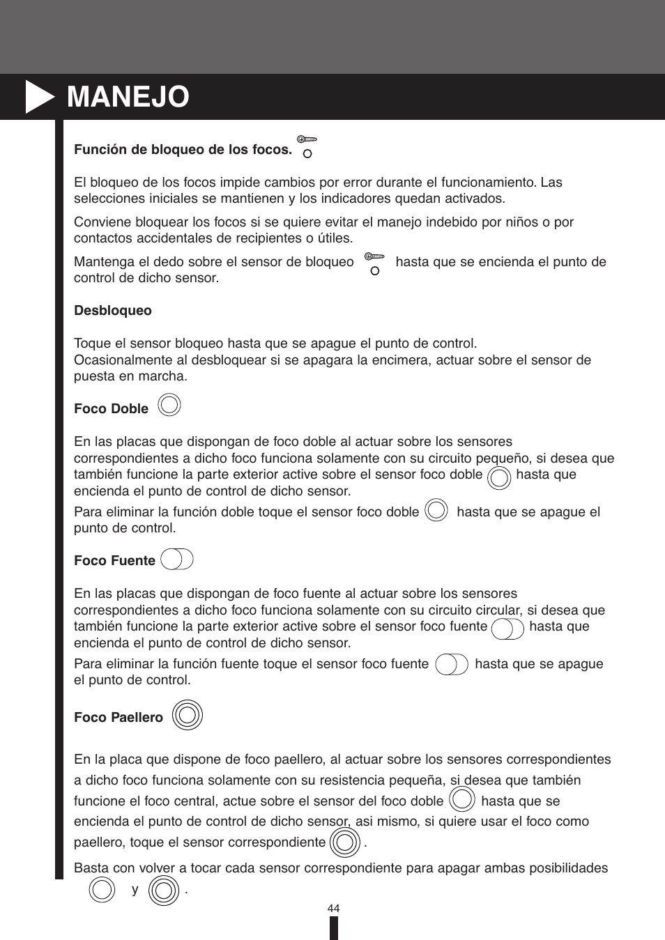 Manejo | Fagor America VFA-78 S User Manual | Page 44 / 52