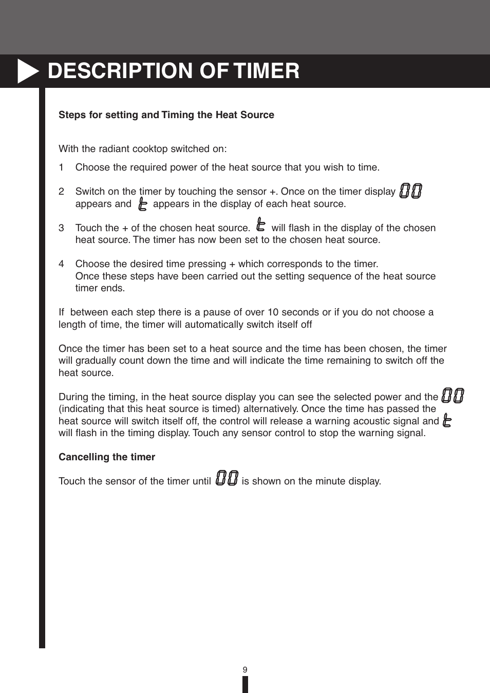 Description of timer | Fagor America VFA-78 S User Manual | Page 9 / 52