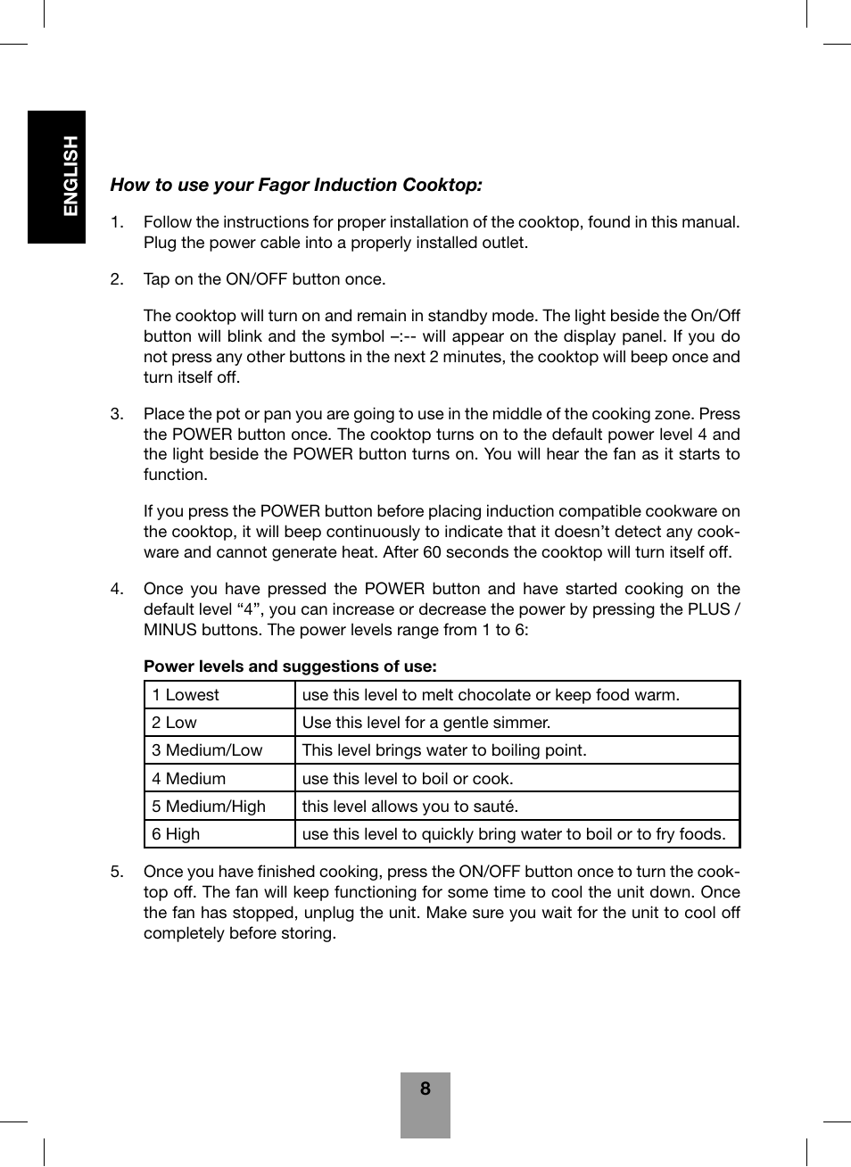 Fagor America Portable Induction Cooktop User Manual | Page 10 / 32