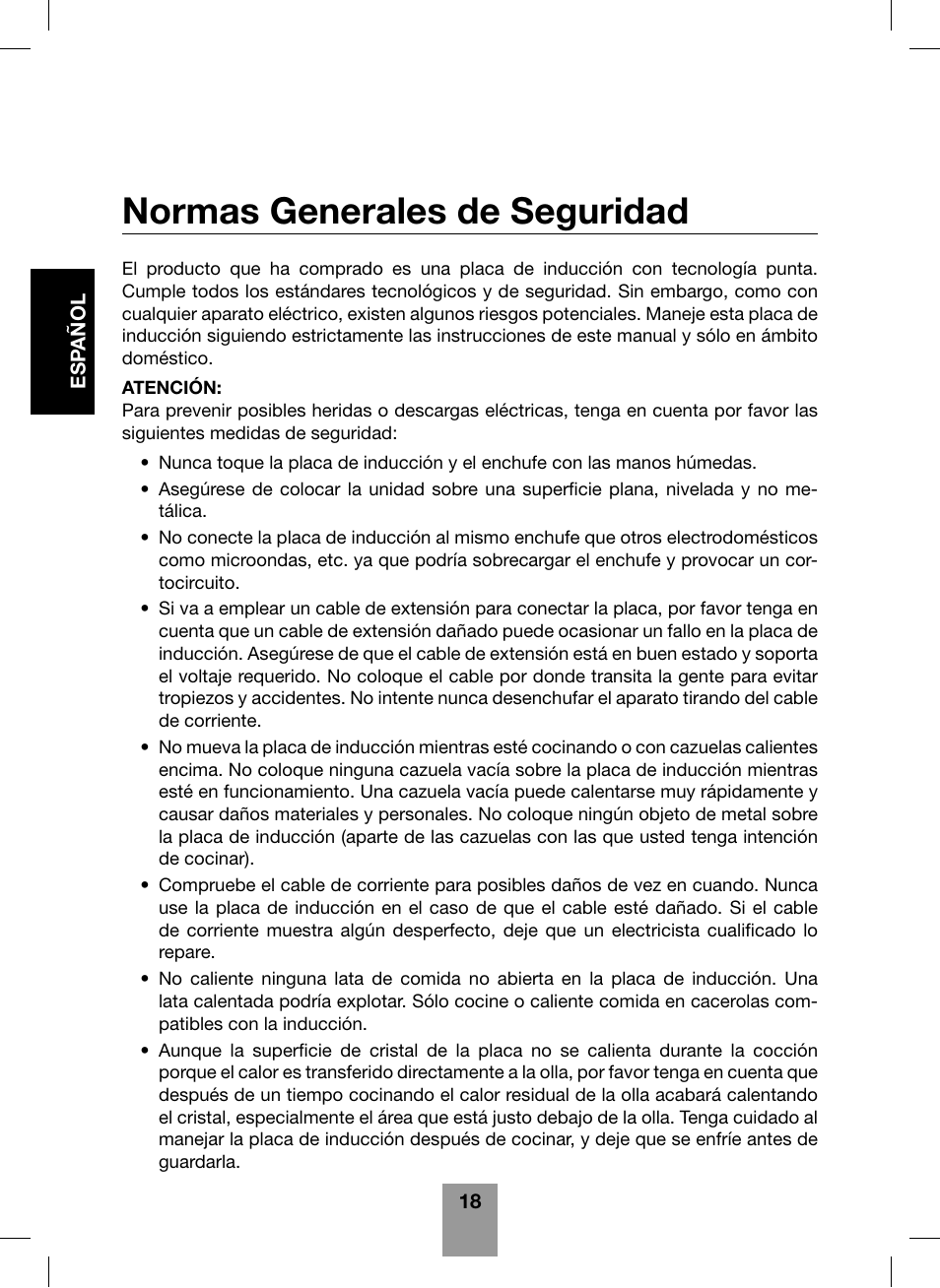 Normas generales de seguridad | Fagor America Portable Induction Cooktop User Manual | Page 20 / 32
