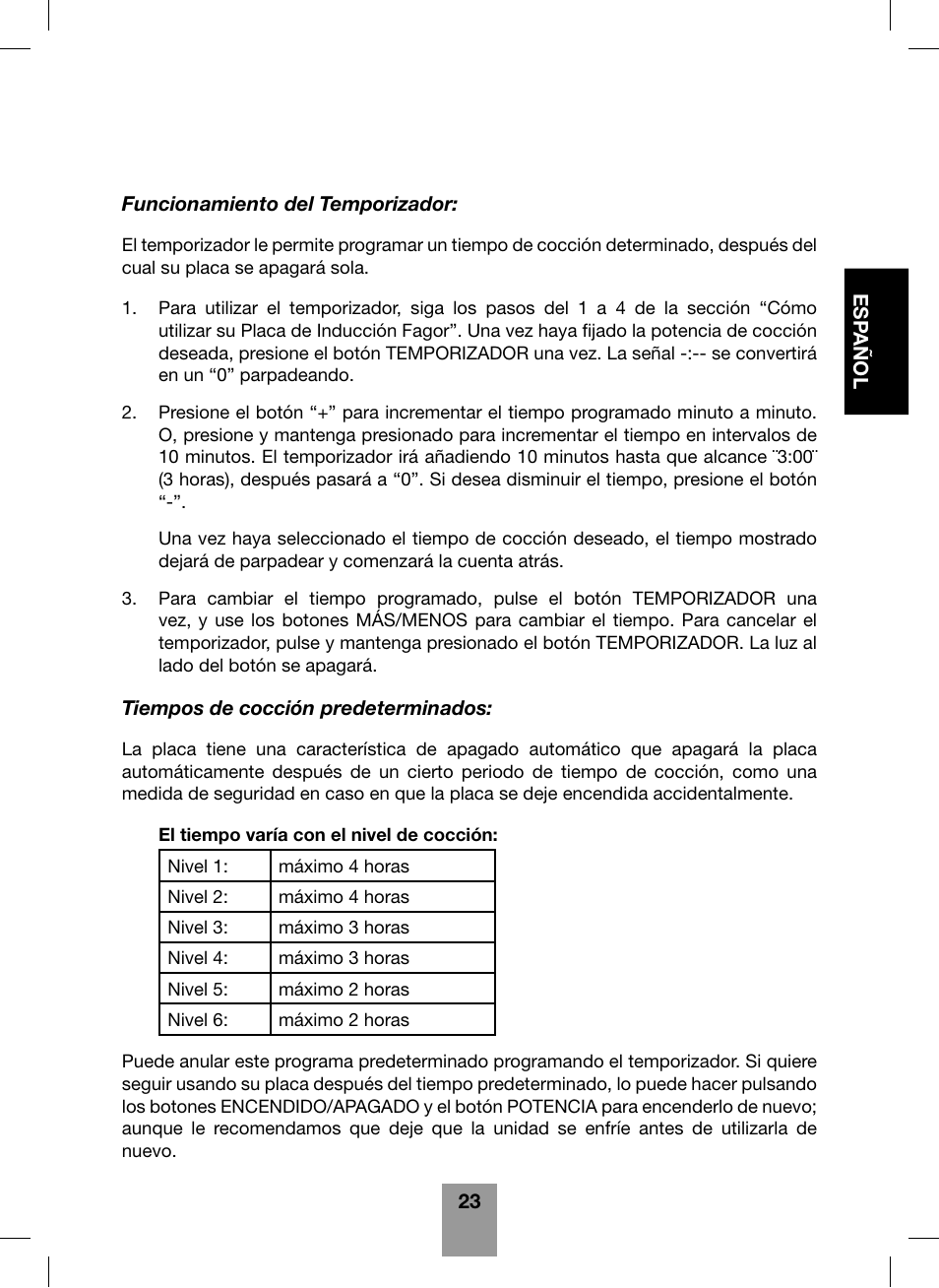 Fagor America Portable Induction Cooktop User Manual | Page 25 / 32