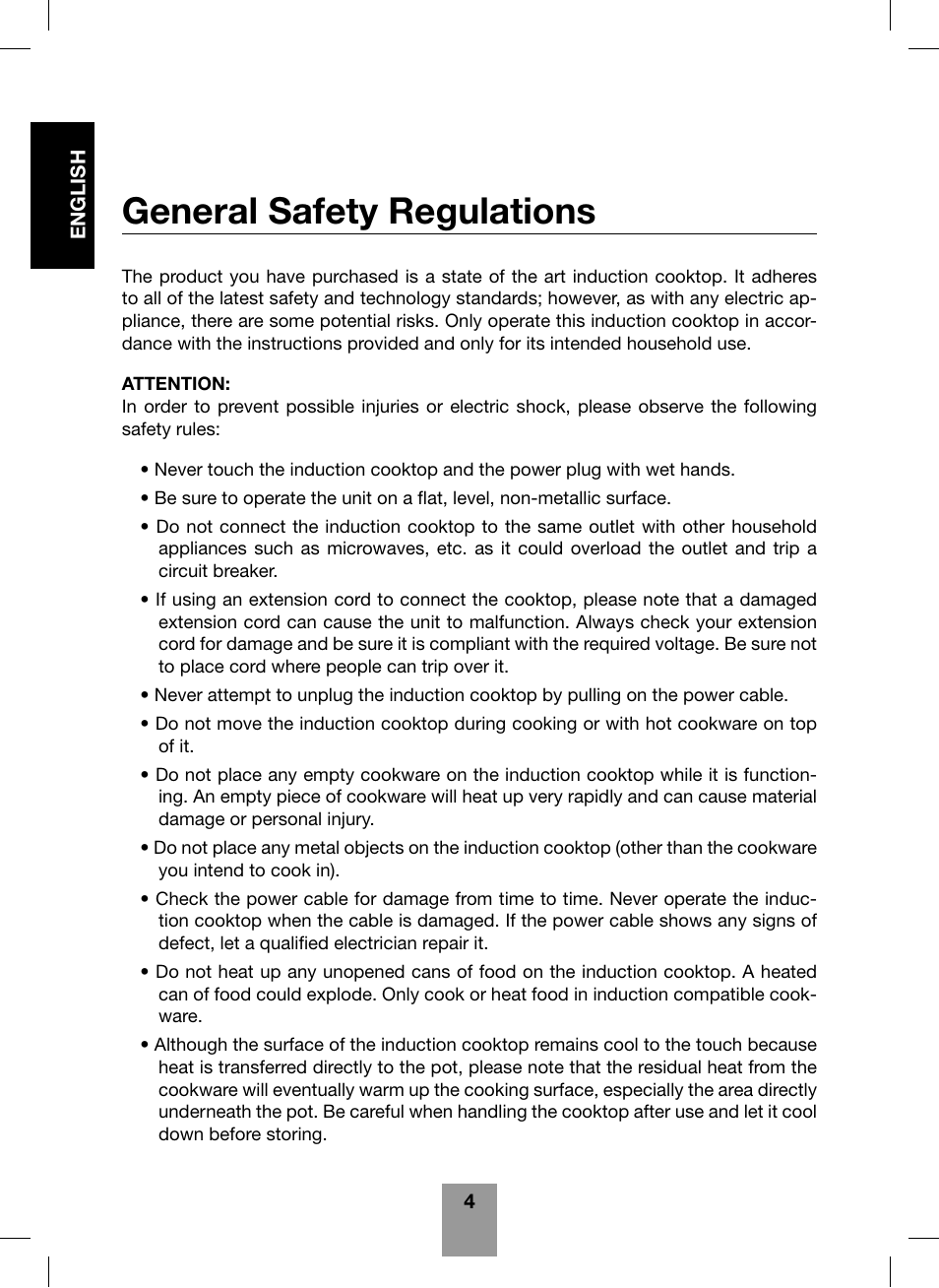 General safety regulations | Fagor America Portable Induction Cooktop User Manual | Page 6 / 32