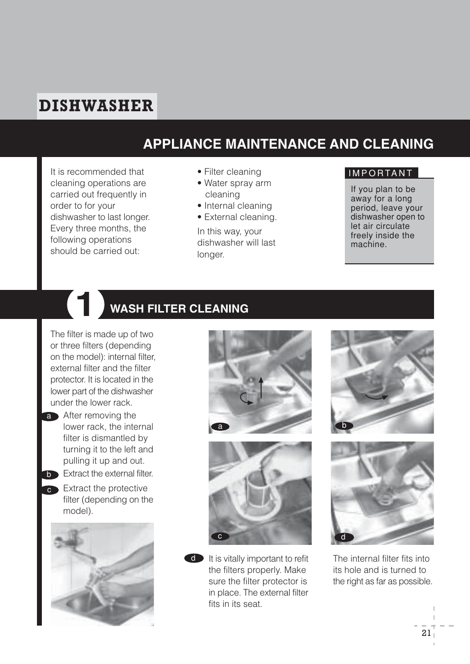 Dishwasher, Appliance maintenance and cleaning | Fagor America LFA-073 IT User Manual | Page 22 / 78