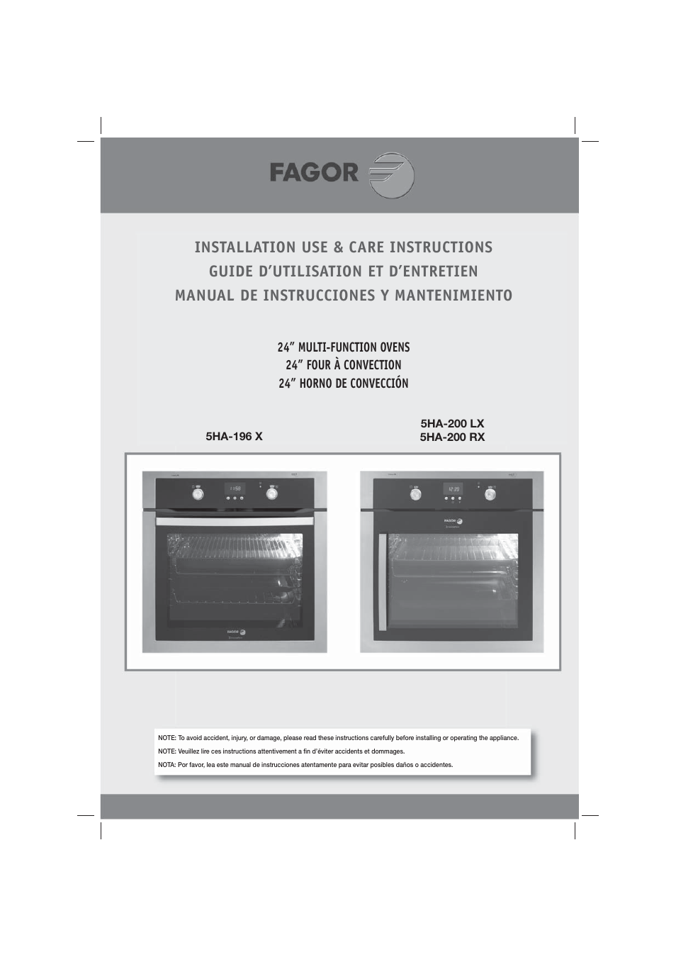 Fagor America FAGOR 5HA-196 X User Manual | 118 pages