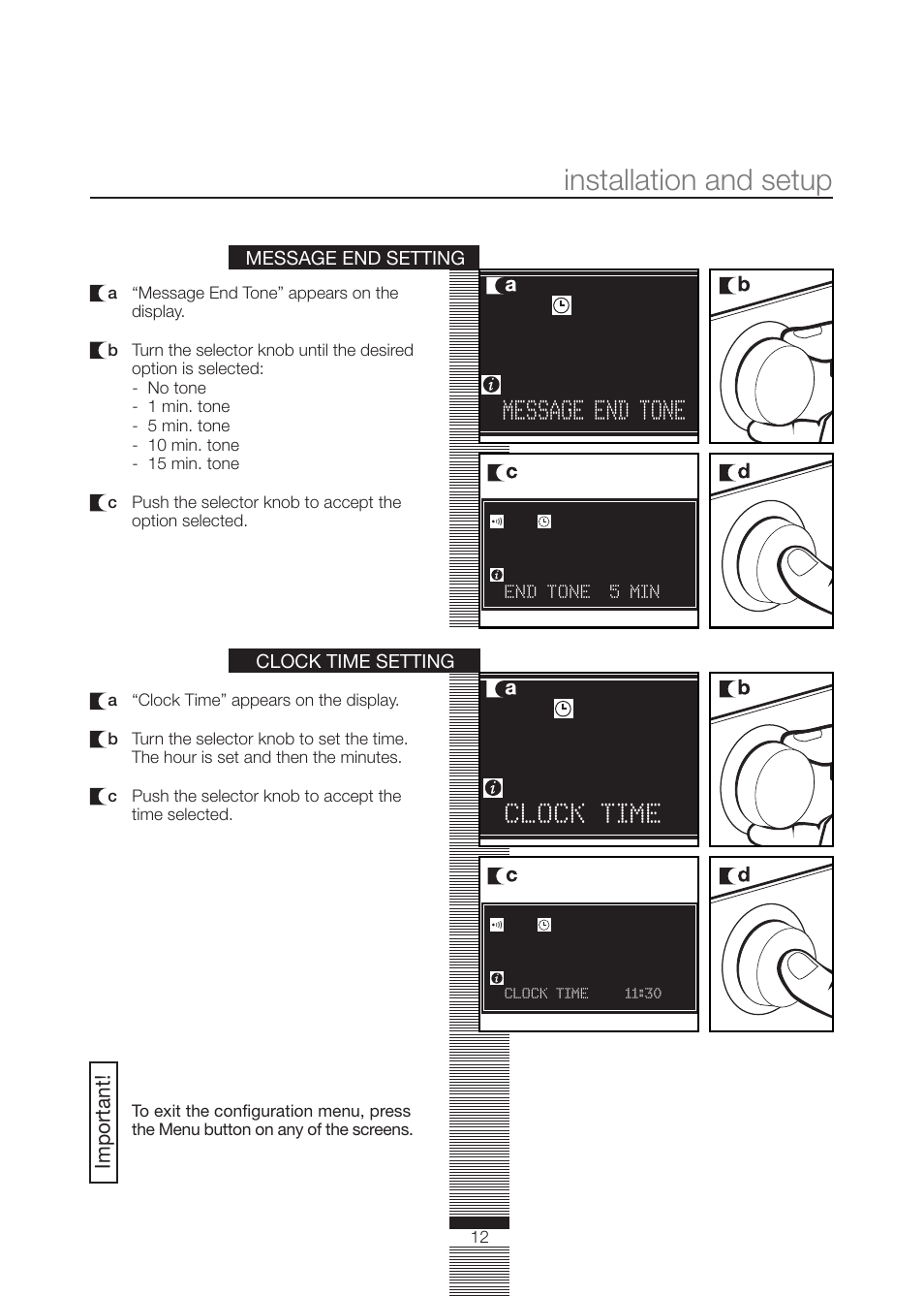 Installation and setup, Message end tone, Clock time | Fagor America FA-5812 X User Manual | Page 12 / 88