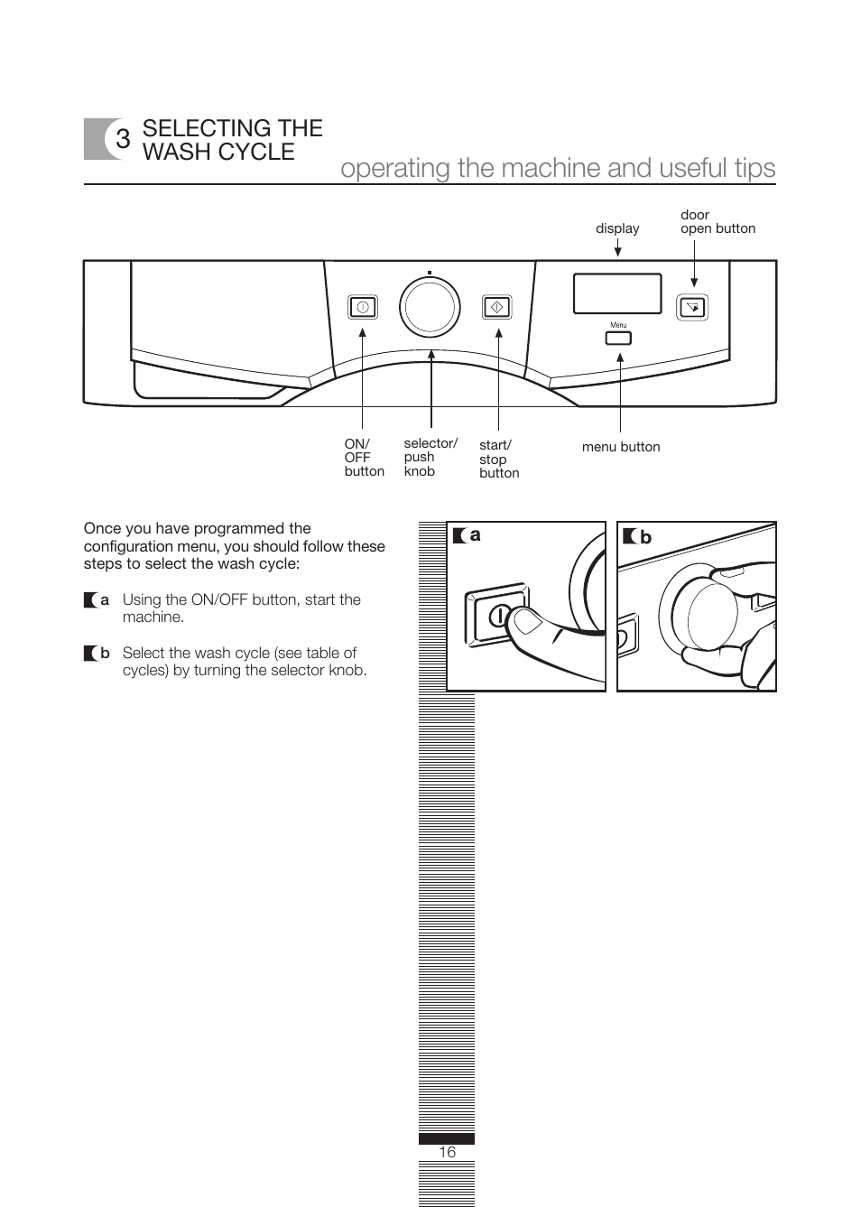 Operating the machine and useful tips, Selecting the wash cycle | Fagor America FA-5812 X User Manual | Page 16 / 88