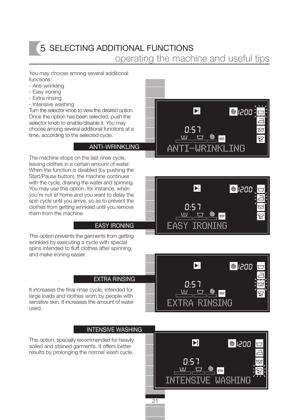 Operating the machine and useful tips, Selecting additional functions | Fagor America FA-5812 X User Manual | Page 21 / 88