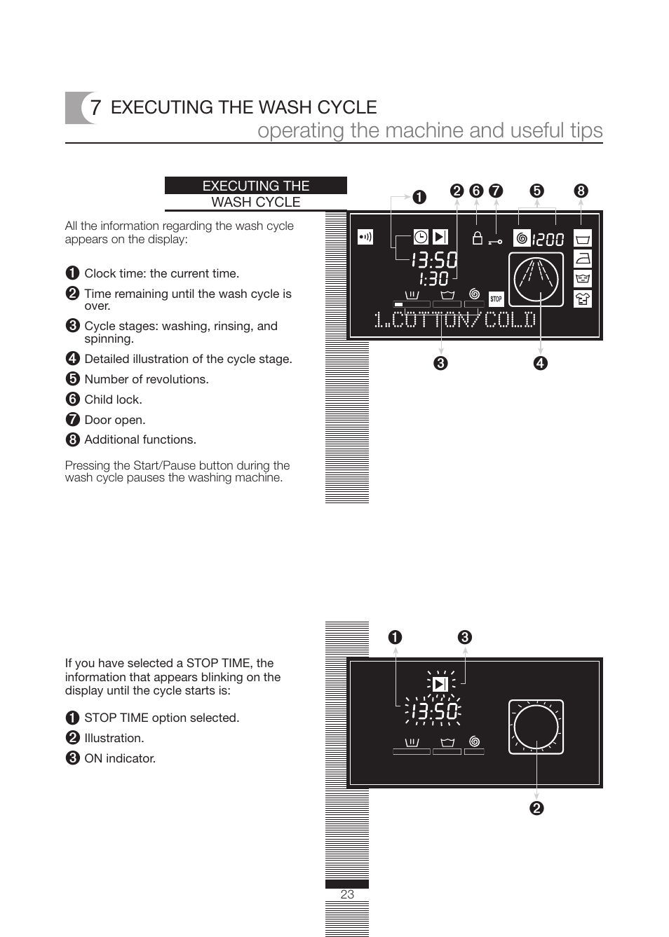 Operating the machine and useful tips, Cotton/cold | Fagor America FA-5812 X User Manual | Page 23 / 88