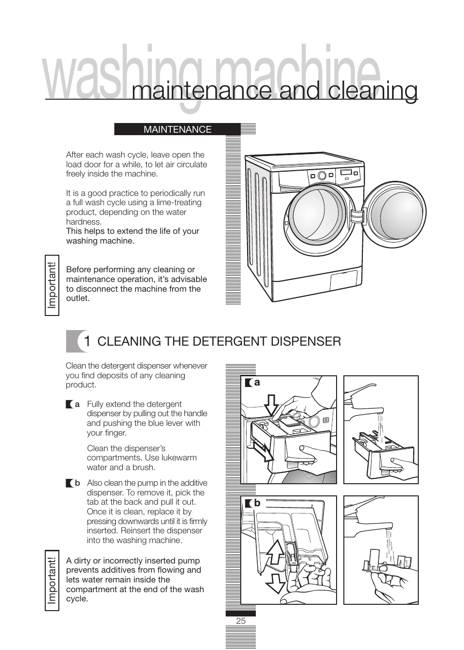 Washing machine, Maintenance and cleaning | Fagor America FA-5812 X User Manual | Page 25 / 88