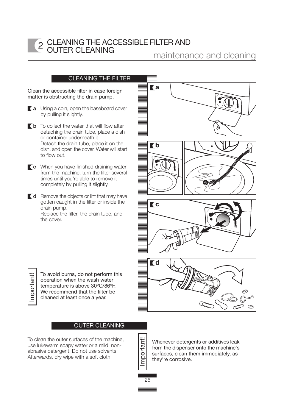 Maintenance and cleaning, Cleaning the accessible filter and outer cleaning | Fagor America FA-5812 X User Manual | Page 26 / 88