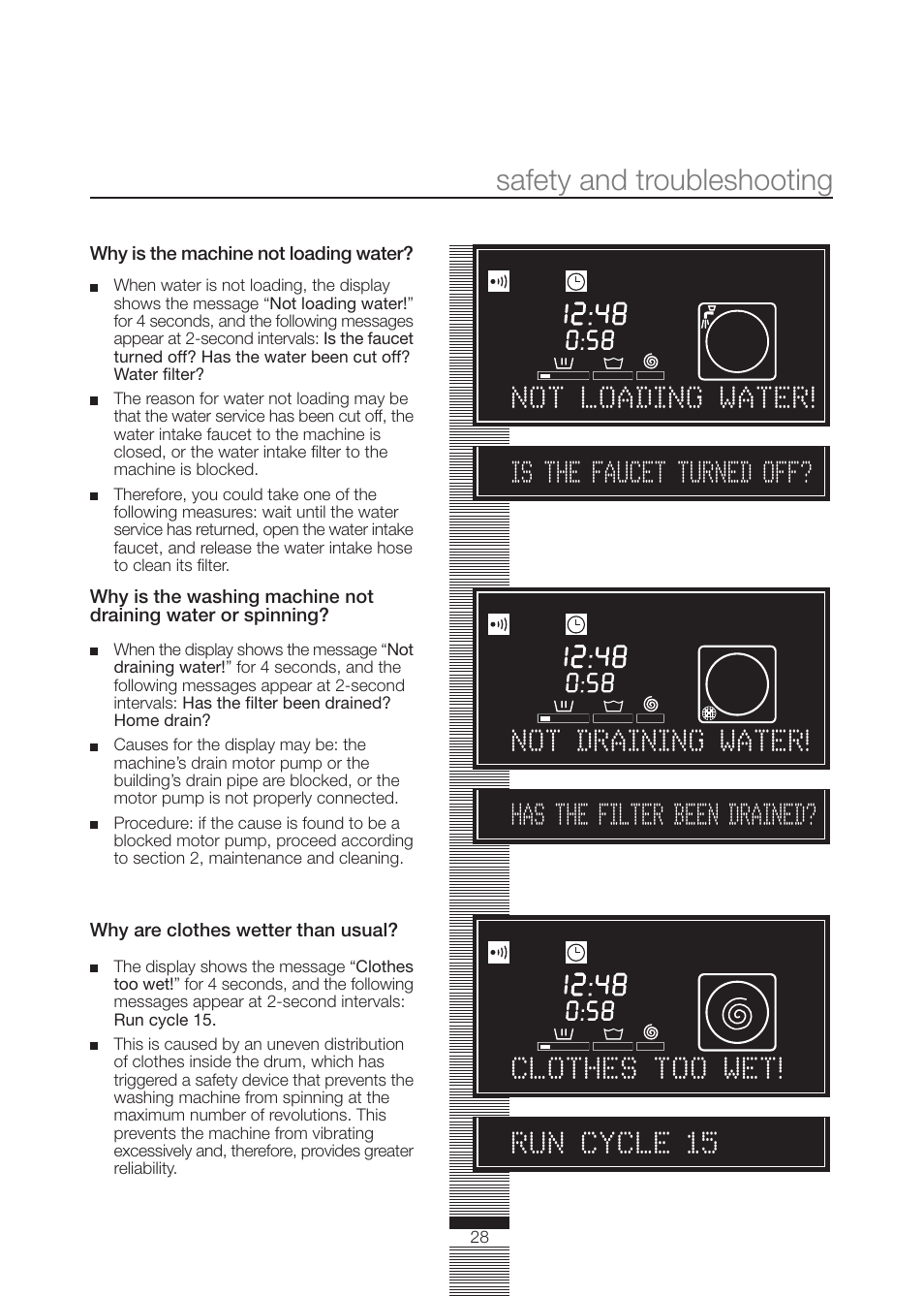 Safety and troubleshooting | Fagor America FA-5812 X User Manual | Page 28 / 88