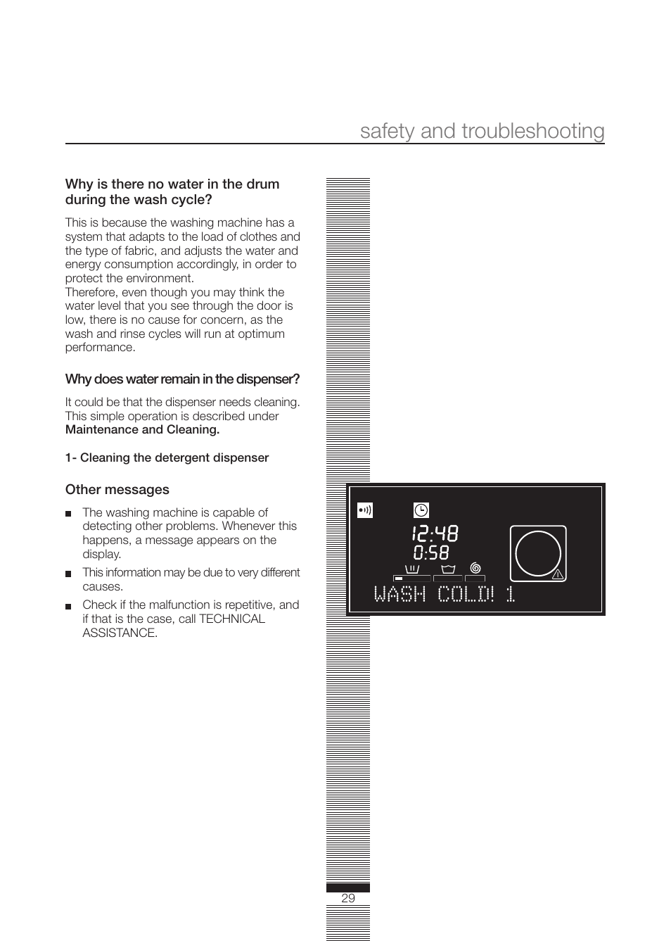 Safety and troubleshooting, Wash cold! 1 | Fagor America FA-5812 X User Manual | Page 29 / 88