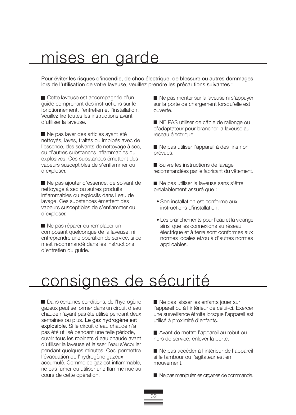 Consignes de sécurité, Mises en garde | Fagor America FA-5812 X User Manual | Page 32 / 88