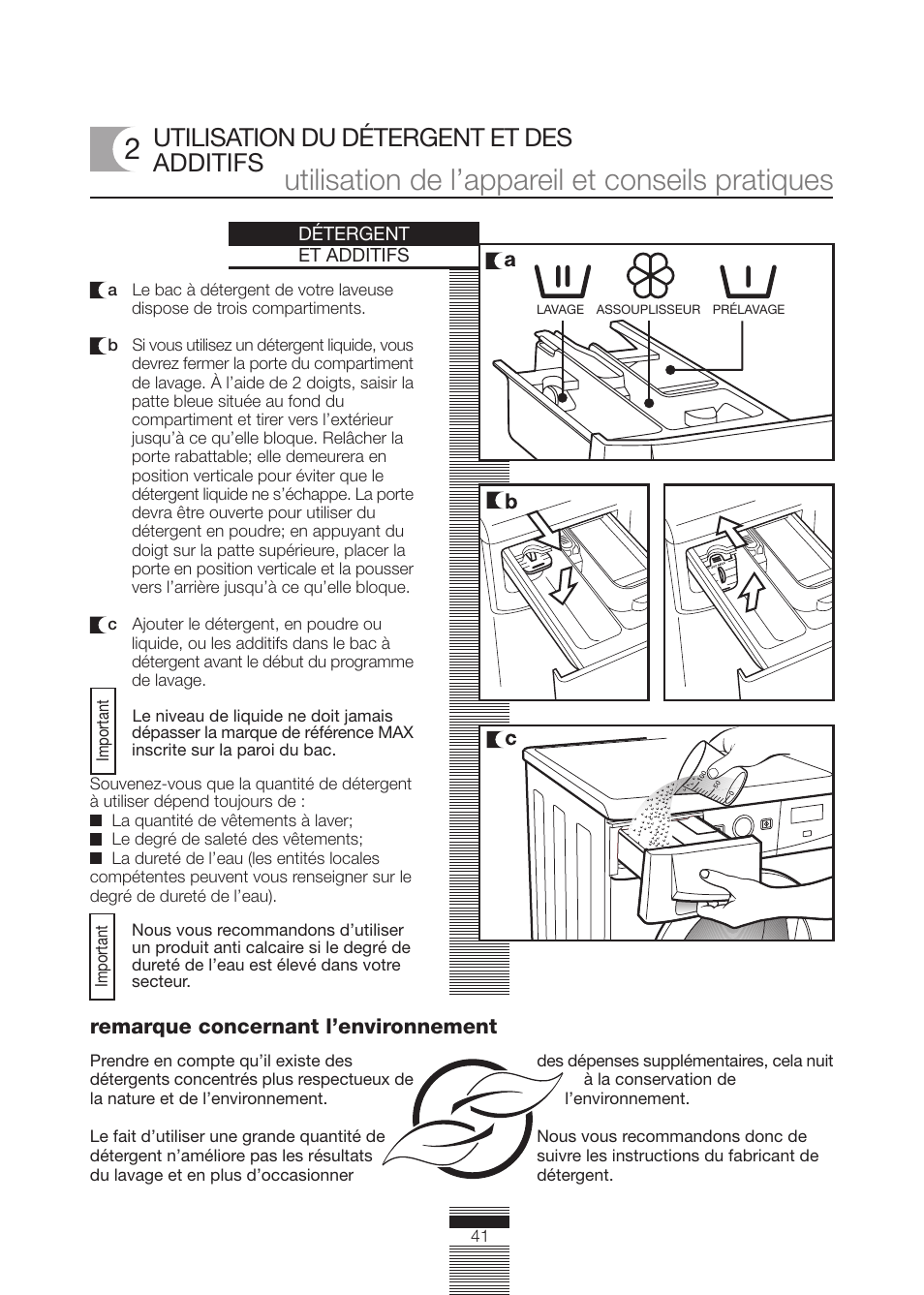 Utilisation de l’appareil et conseils pratiques, Utilisation du détergent et des additifs | Fagor America FA-5812 X User Manual | Page 41 / 88