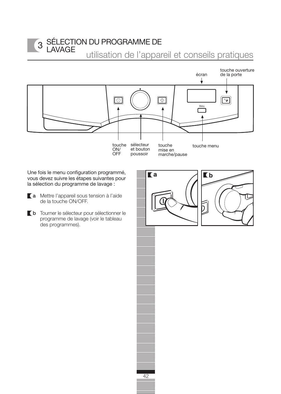 Utilisation de l’appareil et conseils pratiques, Sélection du programme de lavage | Fagor America FA-5812 X User Manual | Page 42 / 88