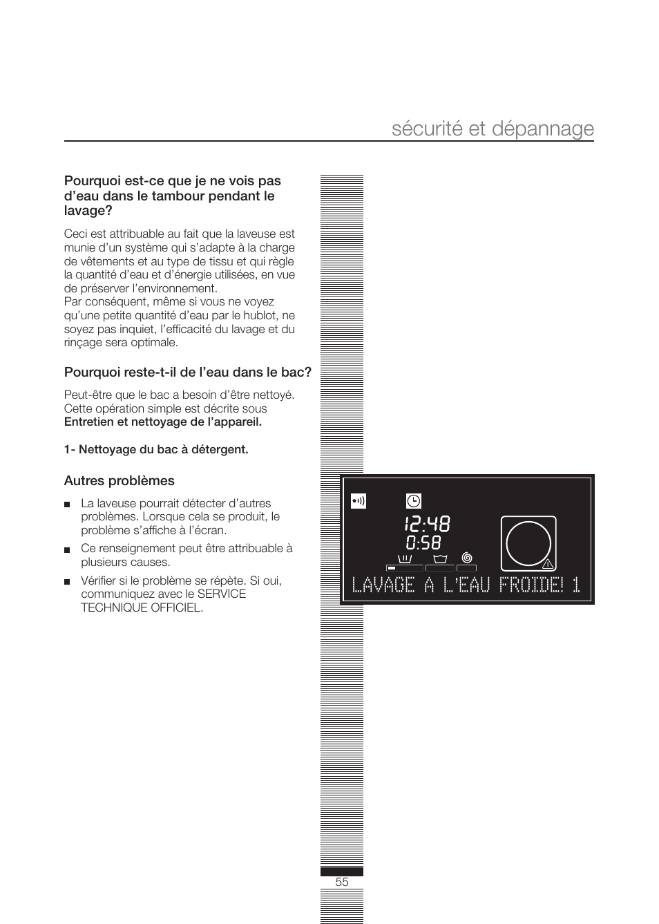 Sécurité et dépannage, Lavage a l’eau froide! 1 | Fagor America FA-5812 X User Manual | Page 55 / 88