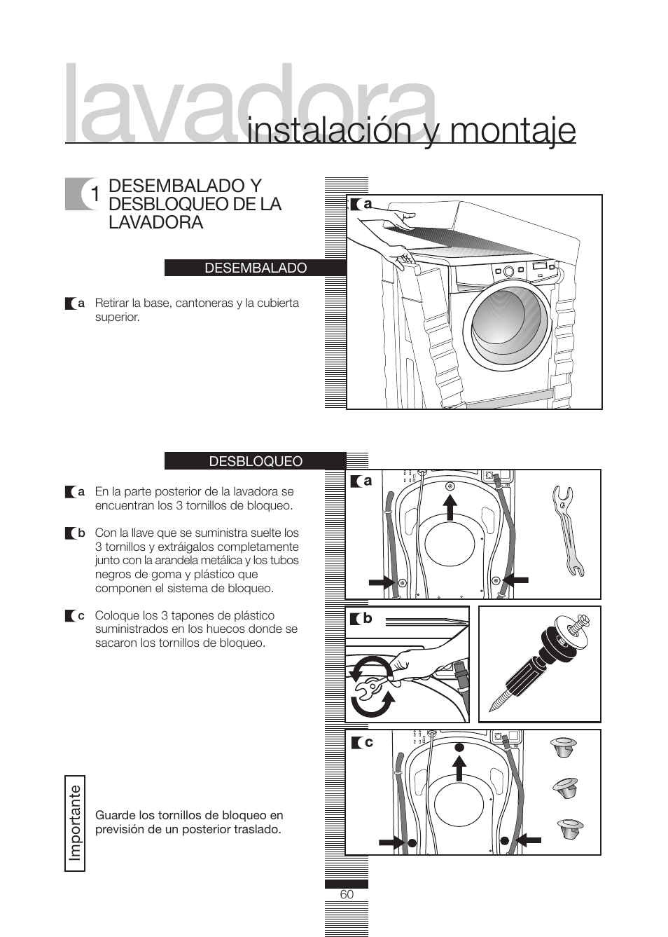 Lavadora, Instalación y montaje | Fagor America FA-5812 X User Manual | Page 60 / 88