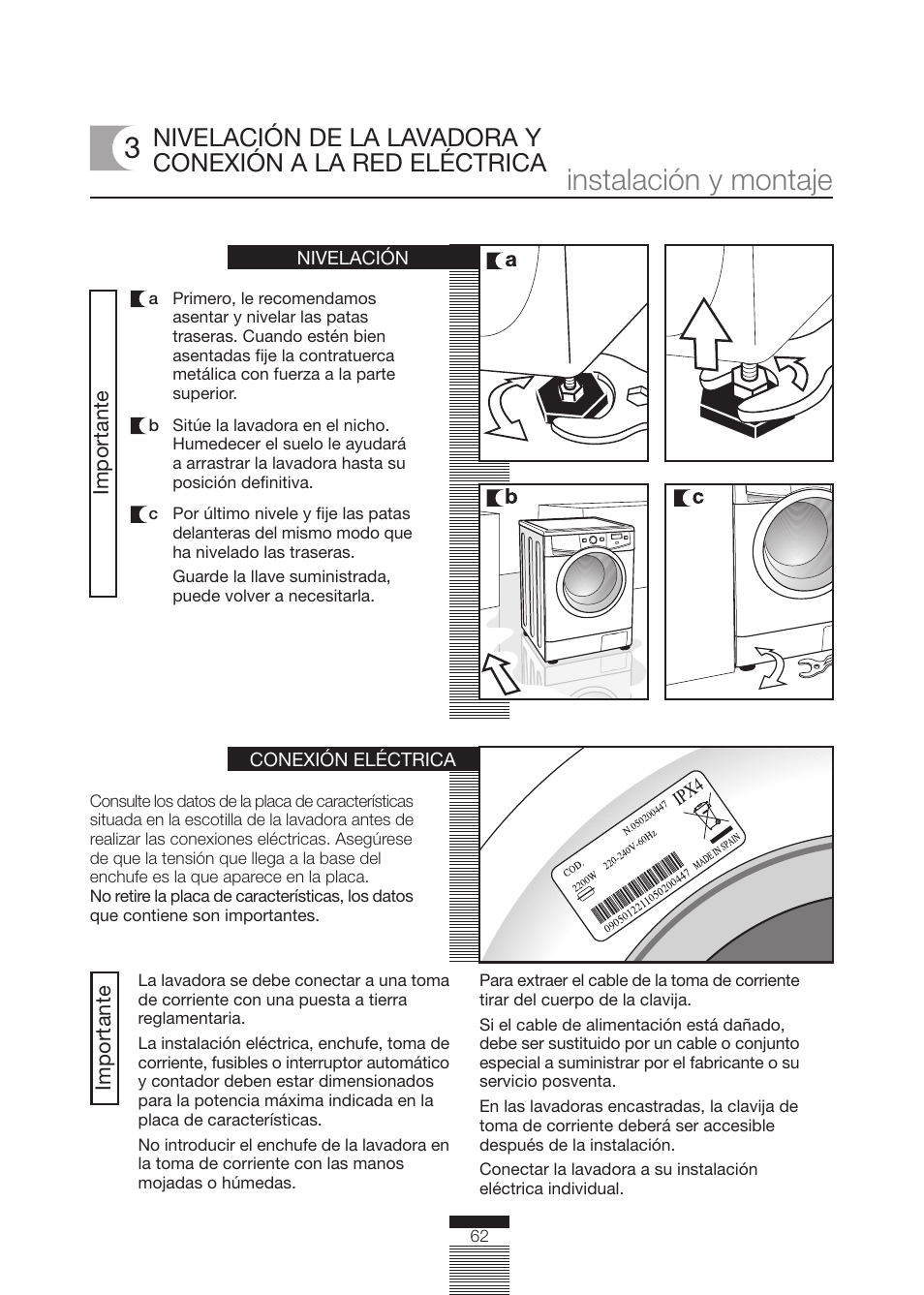 Instalación y montaje 3 | Fagor America FA-5812 X User Manual | Page 62 / 88