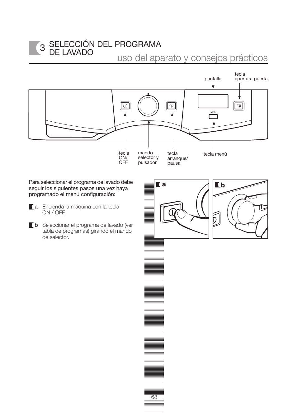 Uso del aparato y consejos prácticos, Selección del programa de lavado | Fagor America FA-5812 X User Manual | Page 68 / 88