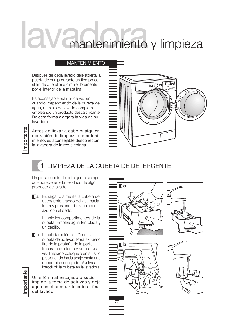 Lavadora, Mantenimiento y limpieza | Fagor America FA-5812 X User Manual | Page 77 / 88