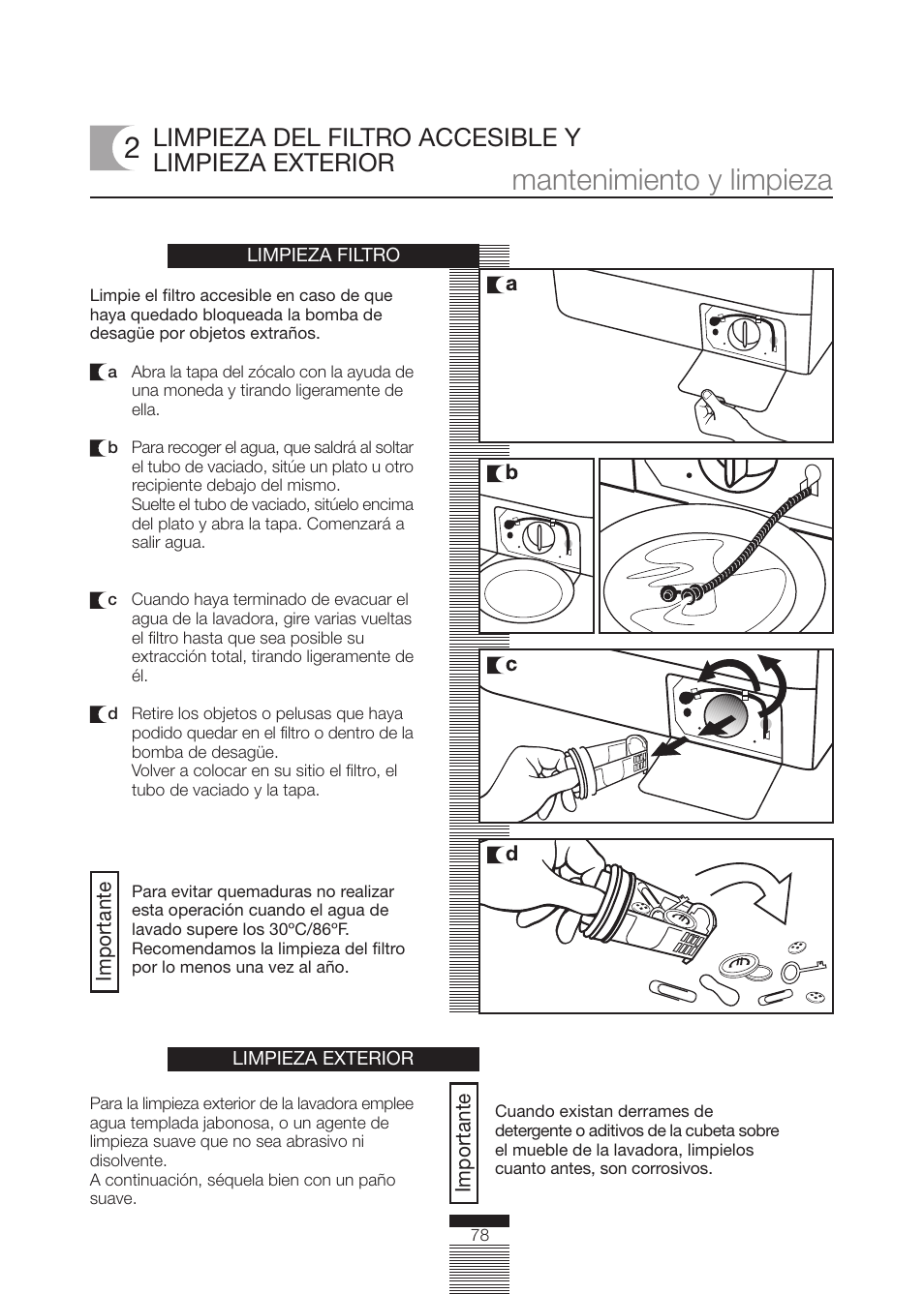 Mantenimiento y limpieza, Limpieza del filtro accesible y limpieza exterior | Fagor America FA-5812 X User Manual | Page 78 / 88