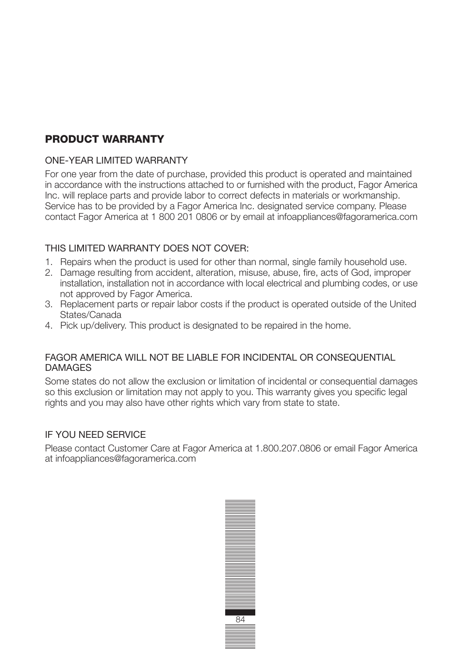 Fagor America FA-5812 X User Manual | Page 84 / 88