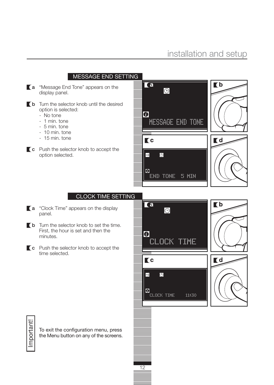 Installation and setup, Message end tone, Clock time | Fagor America FA-4812X User Manual | Page 12 / 88
