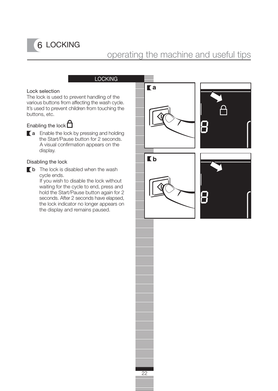 Operating the machine and useful tips, Locking | Fagor America FA-4812X User Manual | Page 22 / 88