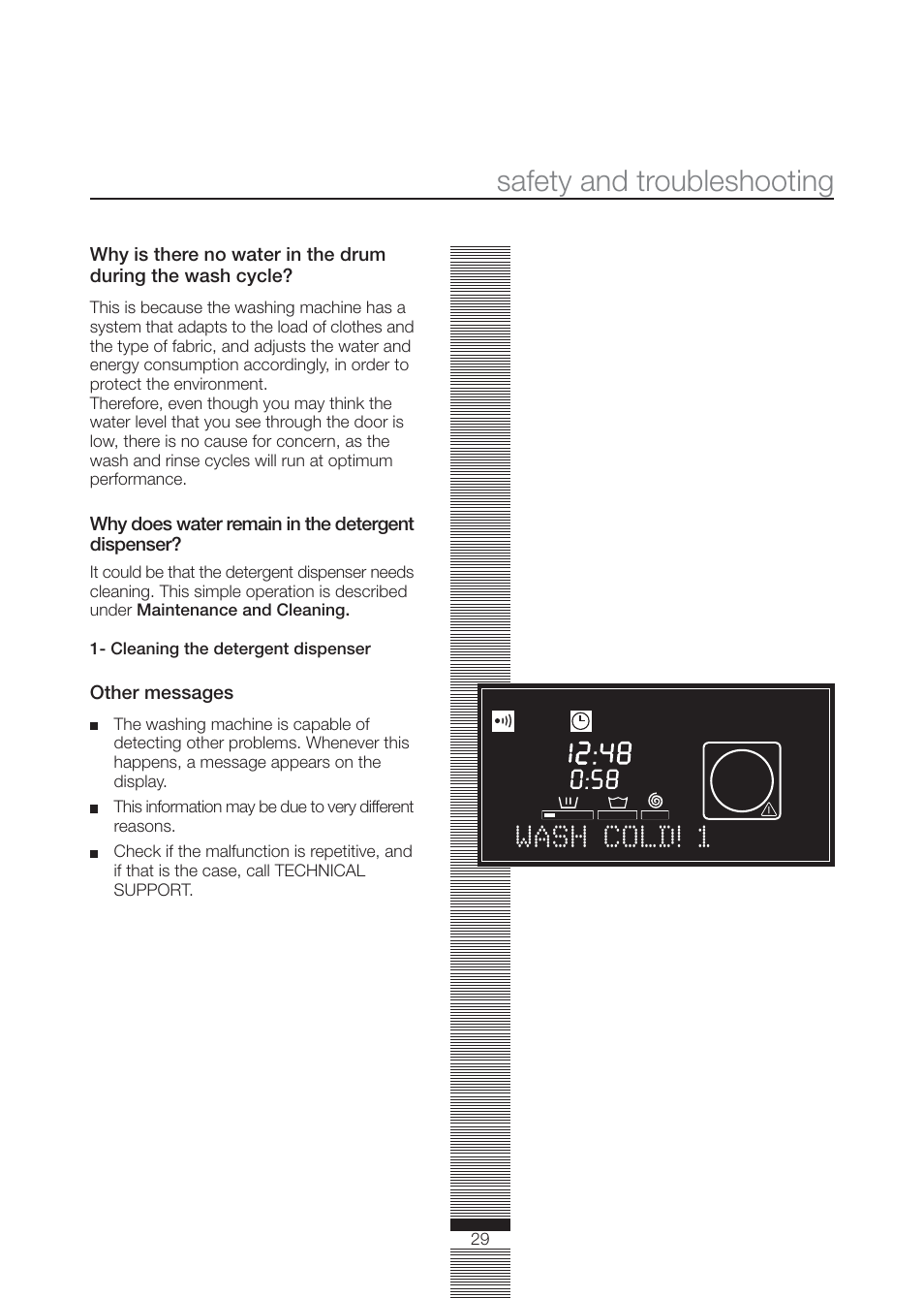 Safety and troubleshooting, Wash cold! 1 | Fagor America FA-4812X User Manual | Page 29 / 88