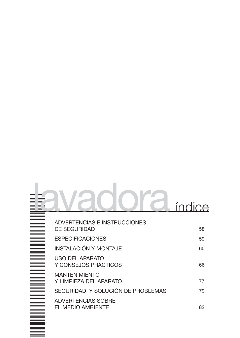 Lavadora, Índice | Fagor America FA-4812X User Manual | Page 4 / 88