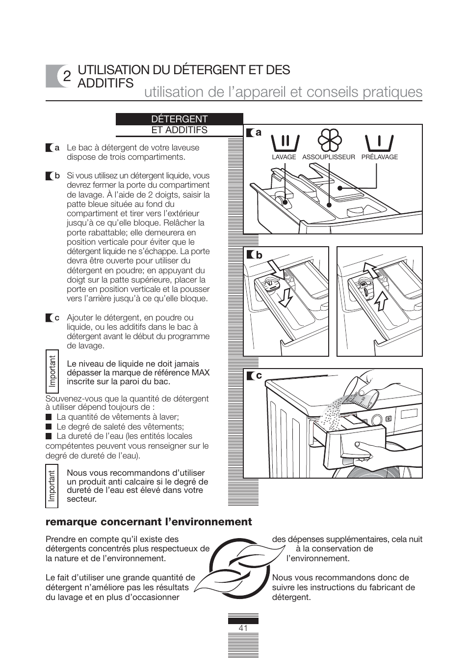 Utilisation de l’appareil et conseils pratiques, Utilisation du détergent et des additifs | Fagor America FA-4812X User Manual | Page 41 / 88