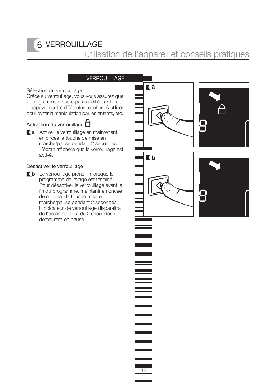 Utilisation de l’appareil et conseils pratiques, Verrouillage | Fagor America FA-4812X User Manual | Page 48 / 88