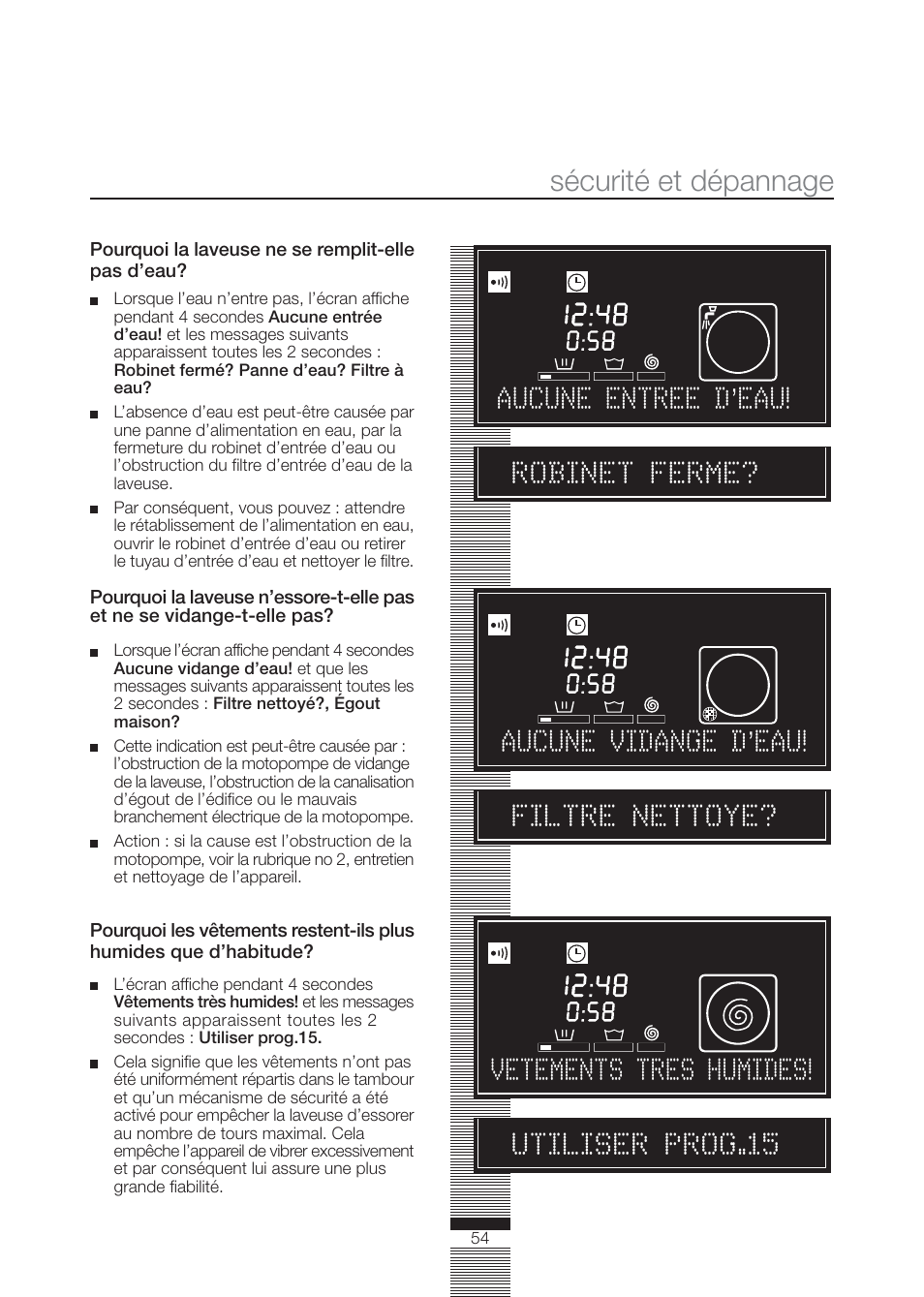 Sécurité et dépannage | Fagor America FA-4812X User Manual | Page 54 / 88