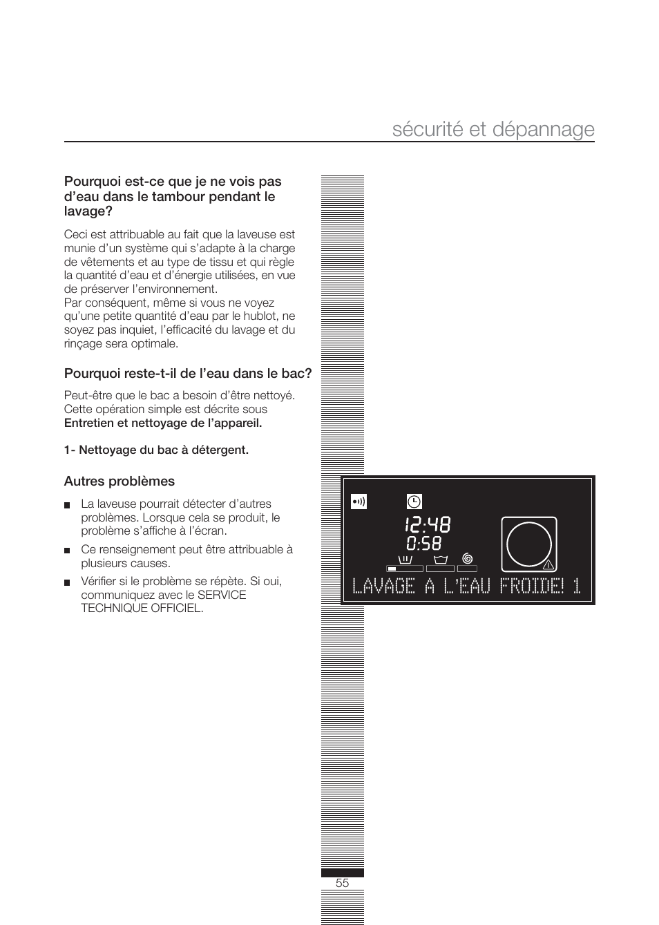 Sécurité et dépannage, Lavage a l’eau froide! 1 | Fagor America FA-4812X User Manual | Page 55 / 88