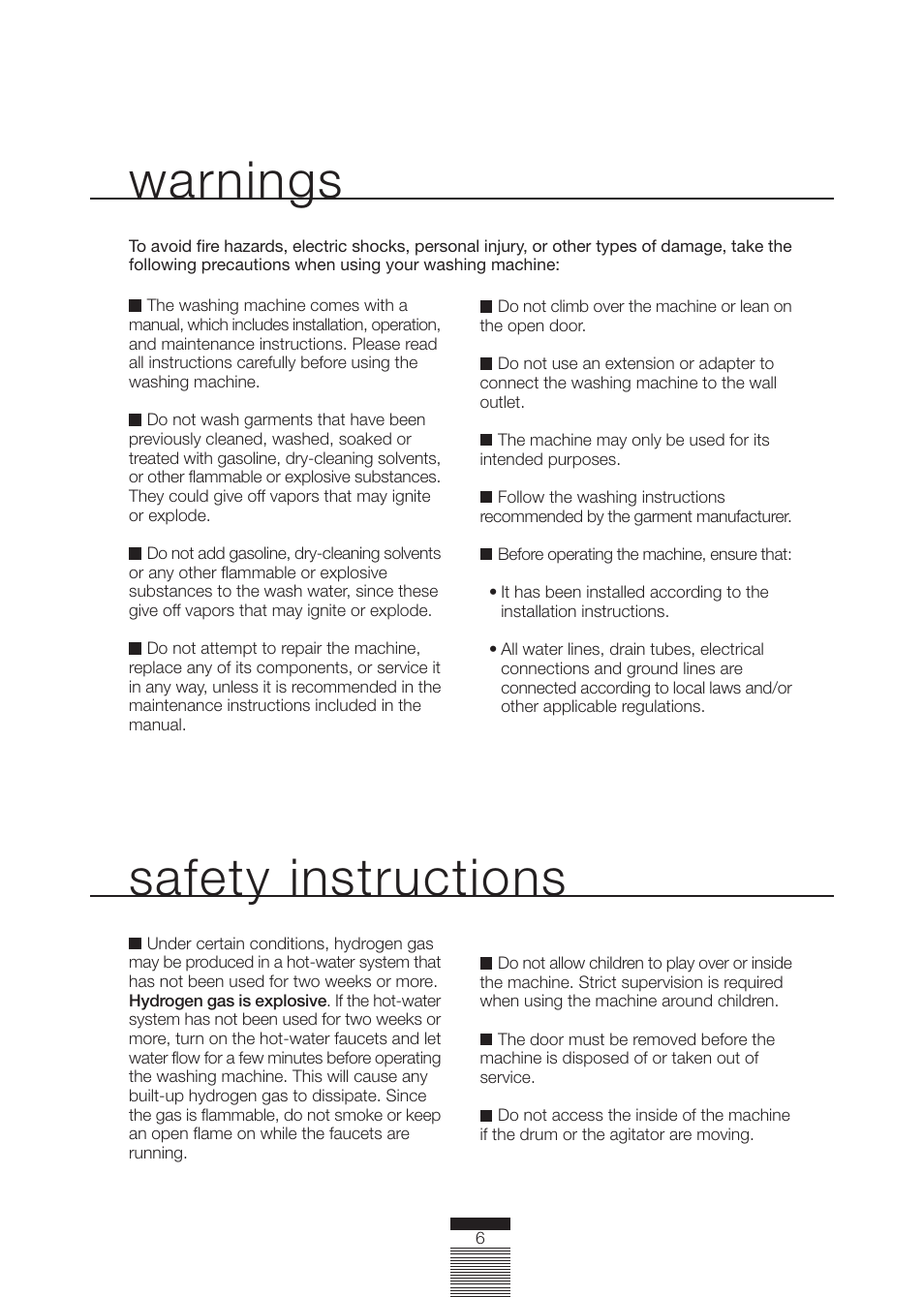 Safety instructions, Warnings | Fagor America FA-4812X User Manual | Page 6 / 88